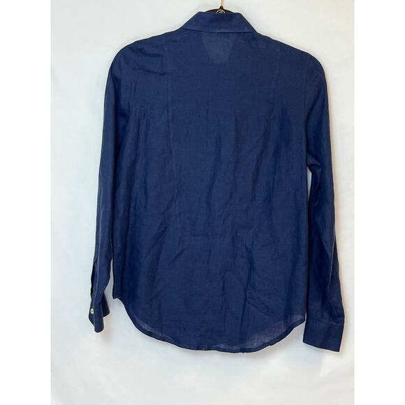 Gran Sasso Mens Size Sm Blue 100% Linen Button Up Long Sleeve Shirt Comfort - Picture 2 of 5